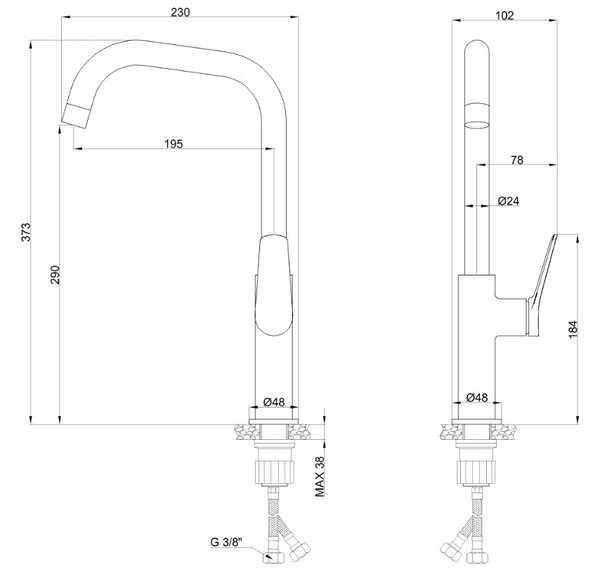 Invena Alonia, baterie chiuvetă înaltă h-373, cromată, INV-BZ-70-001-V