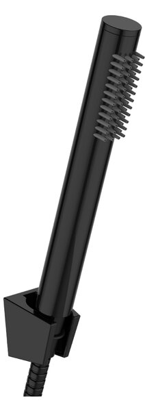 Invena Alonia, baterie de baie cu set de duș manual, negru lucios, INV-BW-70-004-V