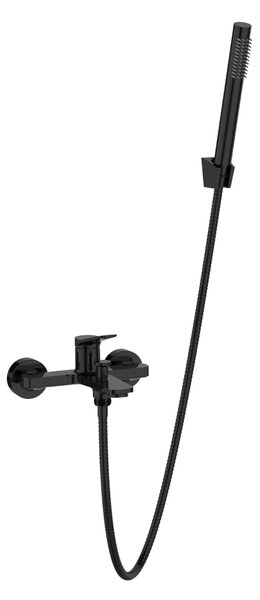 Invena Alonia, baterie de baie cu set de duș manual, negru lucios, INV-BW-70-004-V