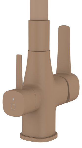 Invena Magic, baterie de lavoar independentă cu braț flexibil și filtru de apă potabilă, bej mat, INV-BZ-02-F03-V