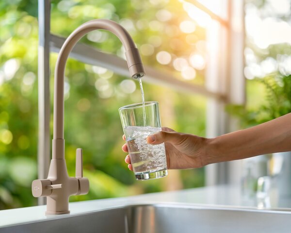 Invena Magic, baterie de lavoar independentă cu braț flexibil și filtru de apă potabilă, bej mat, INV-BZ-02-F03-V