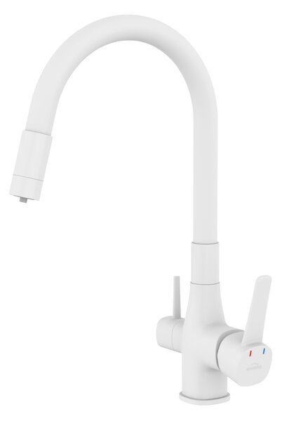 Invena Magic, baterie de lavoar independentă cu braț flexibil și filtru de apă potabilă, alb mat, INV-BZ-02-F02-V