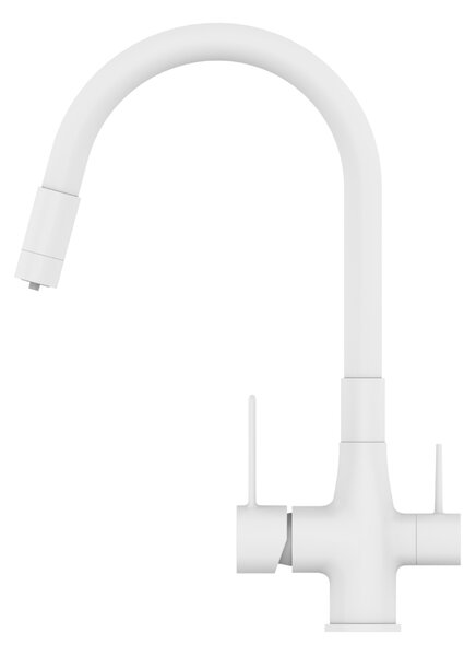 Invena Magic, baterie de lavoar independentă cu braț flexibil și filtru de apă potabilă, alb mat, INV-BZ-02-F02-V