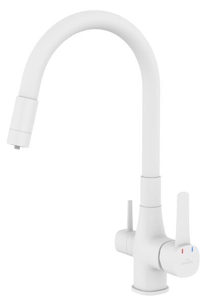 Invena Magic, baterie de lavoar independentă cu braț flexibil și filtru de apă potabilă, alb mat, INV-BZ-02-F02-V