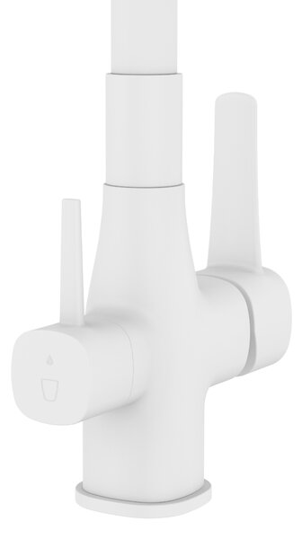 Invena Magic, baterie de lavoar independentă cu braț flexibil și filtru de apă potabilă, alb mat, INV-BZ-02-F02-V