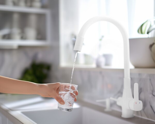 Invena Magic, baterie de lavoar independentă cu braț flexibil și filtru de apă potabilă, alb mat, INV-BZ-02-F02-V