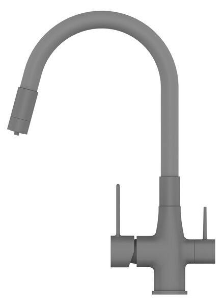 Invena Magic, baterie de lavoar independentă cu braț flexibil și filtru de apă potabilă, gri mat, INV-BZ-02-F05-V