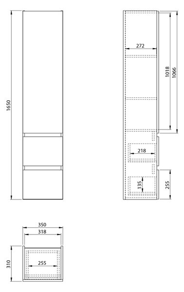Aqualine Aqualine, dulap PANEDA înalt 35x165x31cm, alb, stânga/dreapta, PN165