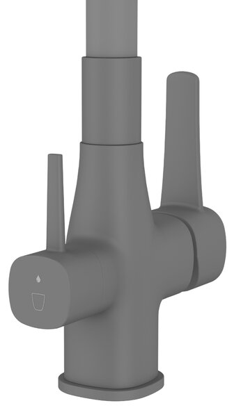Invena Magic, baterie de lavoar independentă cu braț flexibil și filtru de apă potabilă, gri mat, INV-BZ-02-F05-V