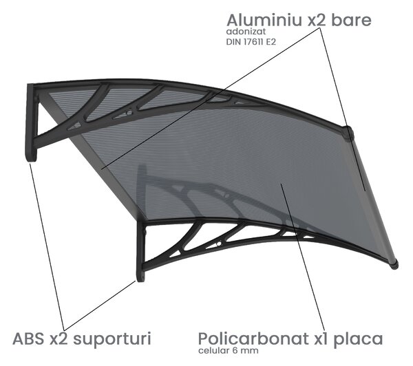 Copertină PREMIUM 60x60 cm, placă 6 mm dintr-o bucată – Negru/Antracit