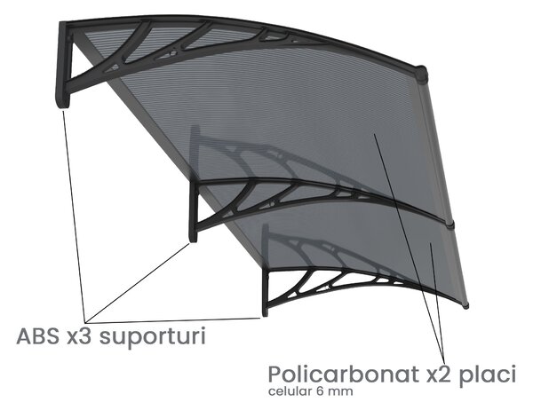 Copertină PREMIUM 150x120 cm, placă 6 mm dintr-o bucată – Negru/Antracit