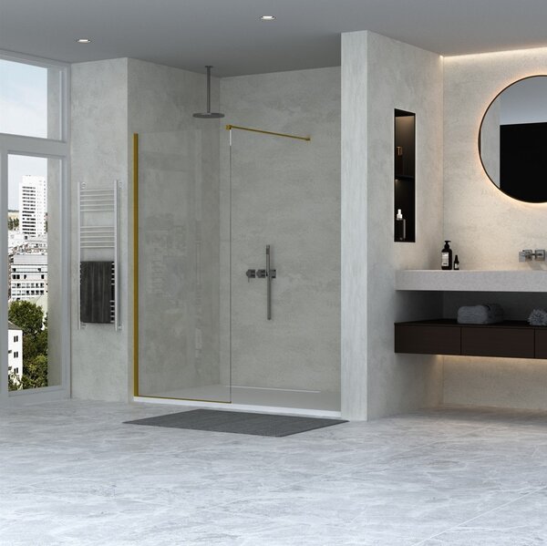 Erga Paris, Paravan de duș Walk-In 30x200 cm, sticlă transparentă de 8 mm, profil auriu mat, ERG-V02-PARIS-030x200-CL-GB