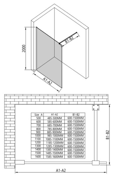 Erga Paris, sticlă pentru paravan de duș Walk-In 50x200 cm, sticlă fumurie 8mm, ERG-V02-PARIS-050x200-GR
