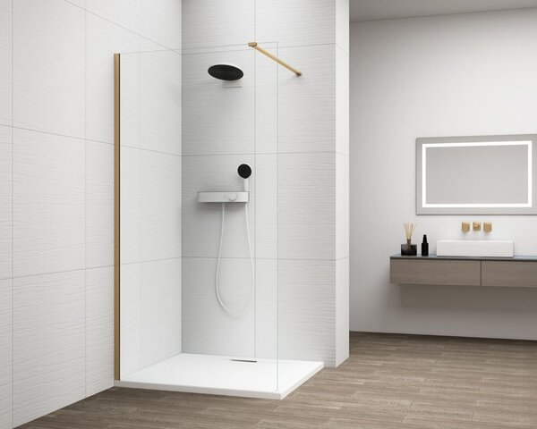 Erga Paris, Paravan de duș Walk-In 30x200 cm, sticlă transparentă de 8 mm, profil auriu mat, ERG-V02-PARIS-030x200-CL-GB