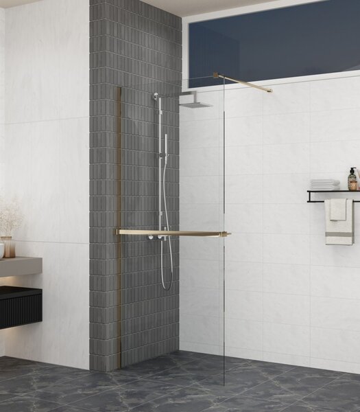 Erga Paris, Paravan de duș Walk-In 30x200 cm, sticlă transparentă de 8 mm, profil auriu mat, ERG-V02-PARIS-030x200-CL-GB