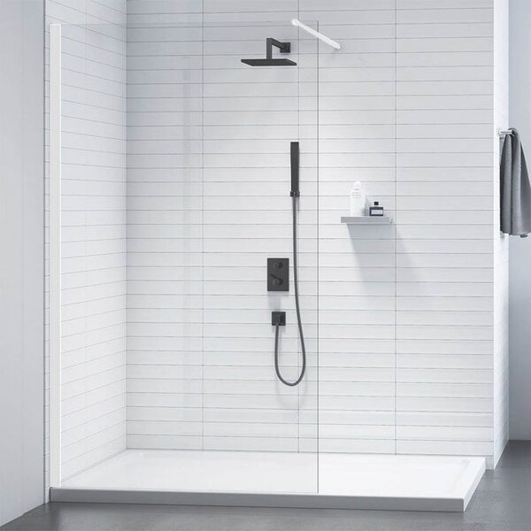 Erga Paris, Paravan de duș walk-in 30x200 cm, sticlă transparentă de 8 mm, profil alb mat, ERG-V02-PARIS-030x200-CL-WH