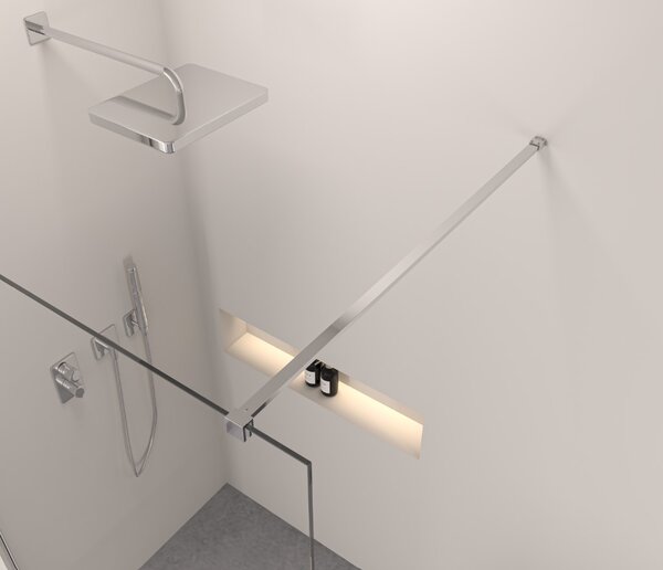 Erga Paris, Mampara de dus Walk-In 60x200 cm cu polita si suport pentru prosoape, sticla transparenta 8 mm, profil cromat, ERG-V02-PARIS-060x200-CL-C…