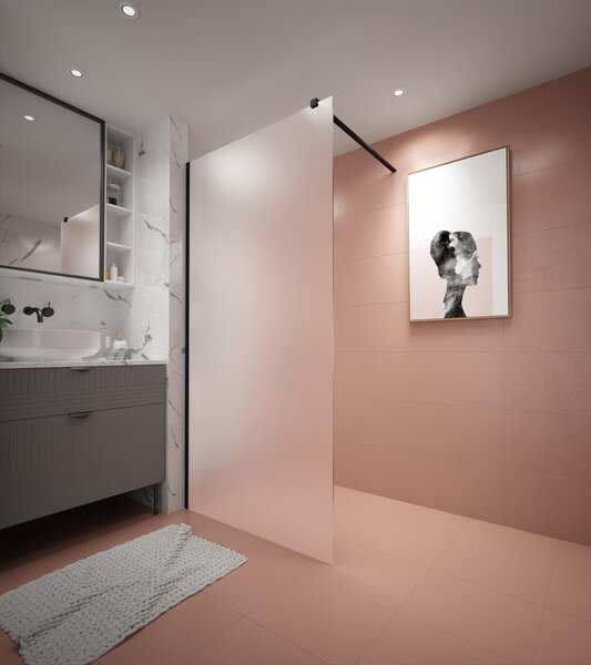 Erga Paris, Paravan de duș walk-in 50x200 cm, sticlă mată 8mm, profil negru, ERG-V02-PARIS-050x200-FR-BK