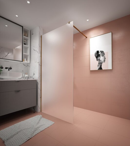 Erga Paris, Paravan de duș Walk-In 50x200 cm, sticlă mată 8mm, profil auriu mat, ERG-V02-PARIS-050x200-FR-GB