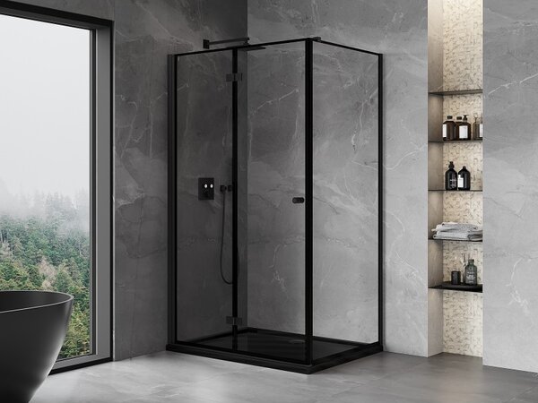 Cabină de duș pliabilă Mexen Mist-F T cu 1 aripă, stânga 75 x 70 cm, sticlă transparentă - ramă neagră, 8A6T-075-070-70-70-L