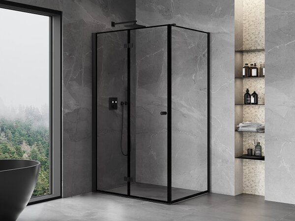 Cabină de duș pliabilă Mexen Mist-F T cu 1 aripă, stânga 75 x 70 cm, sticlă transparentă - ramă neagră, 8A6T-075-070-70-70-L
