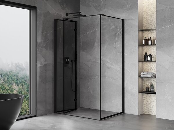 Cabină de duș pliabilă Mexen Mist-F T cu 1 aripă, stânga 75 x 70 cm, sticlă transparentă - ramă neagră, 8A6T-075-070-70-70-L