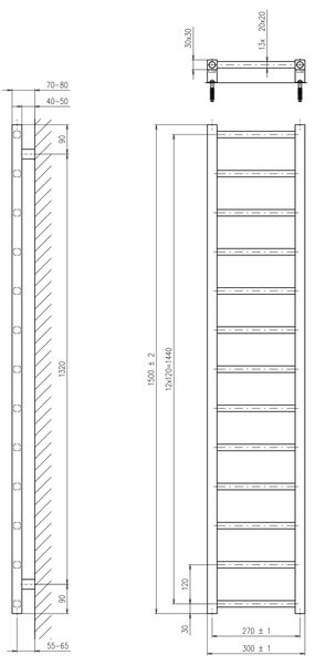Sapho Sapho, radiator METRO LIGHT 300x1500 mm, cromat, IR446R