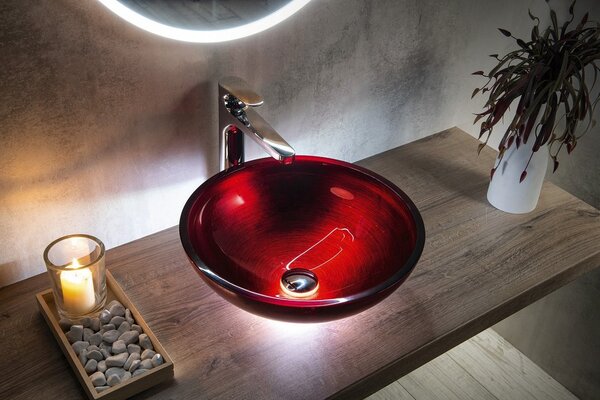 Sapho Sapho, chiuveta din sticla MURANO ROSSO IMPERO deasupra, diametru 40cm, rosu, AL5318-63