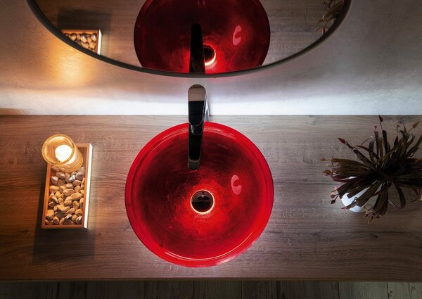 Sapho Sapho, chiuveta din sticla MURANO ROSSO IMPERO deasupra, diametru 40cm, rosu, AL5318-63