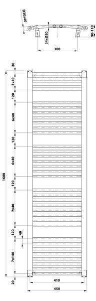 Aqualine Aqualine, radiator ORBIT cu racord lateral 450x1680 mm, alb, ILO64T