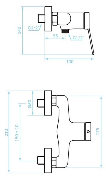 Kuchinox Villa, baterie duș de perete 150cm, cromată, LAV-BVK_040D
