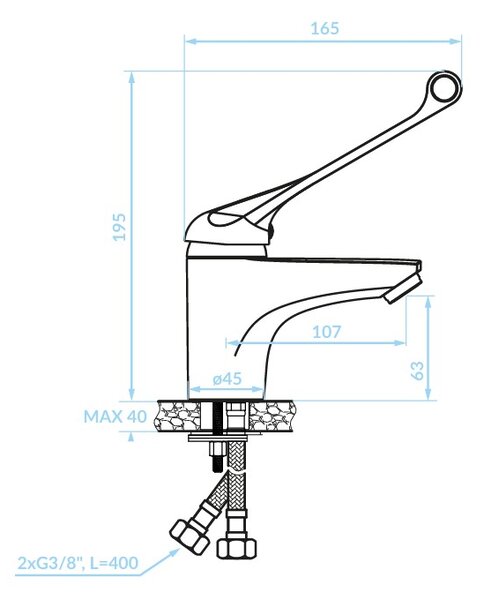 Kuchinox Madera, baterie lavoar h-118 cu manetă medicală, cromată, LAV-BQM_02MD