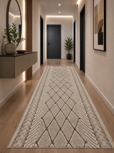 Traversa Covor, Fashion 32009, Crem Maro, Latime 100 cm , Diverse Lungimi