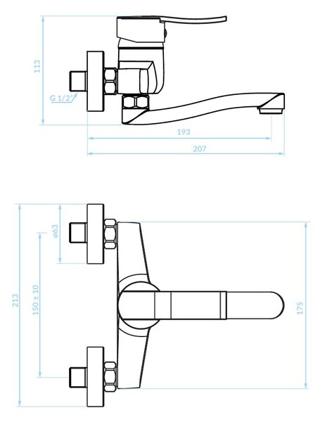 Kuchinox Madera, baterie lavoar suspendată 150mm, cromată, LAV-BQM_050D