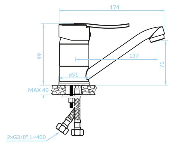 Kuchinox Madera, baterie lavoar cu braț rotativ, cromată, LAV-BQM_026D