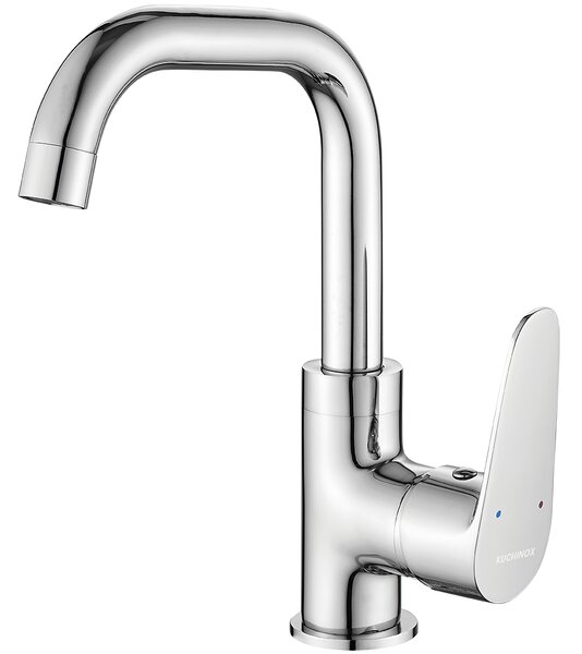 Kuchinox Sagra, baterie lavoar h-242 cu pipă în formă de L, cromat, LAV-BQR_025D