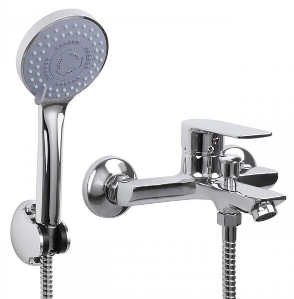 Baterie cadă Erga Hary, montată pe perete cu set de duș manual, cromată, ERG-YKA-BW.HARY-CHR