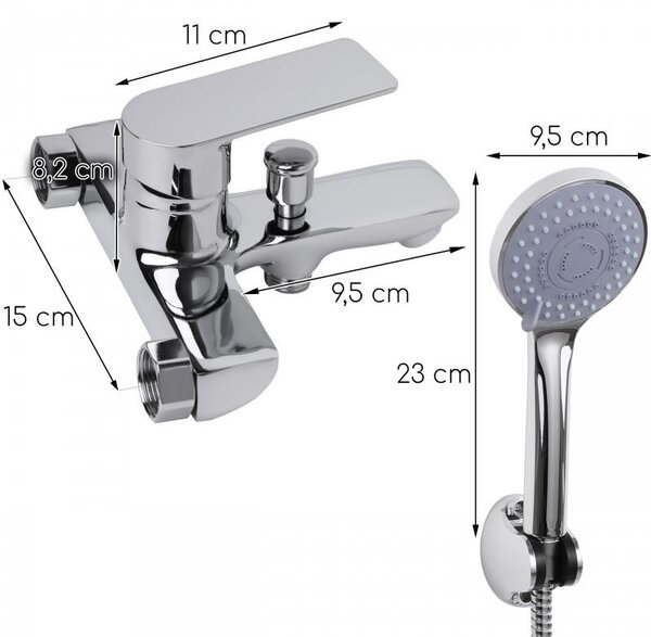 Baterie cadă Erga Hary, montată pe perete cu set de duș manual, cromată, ERG-YKA-BW.HARY-CHR