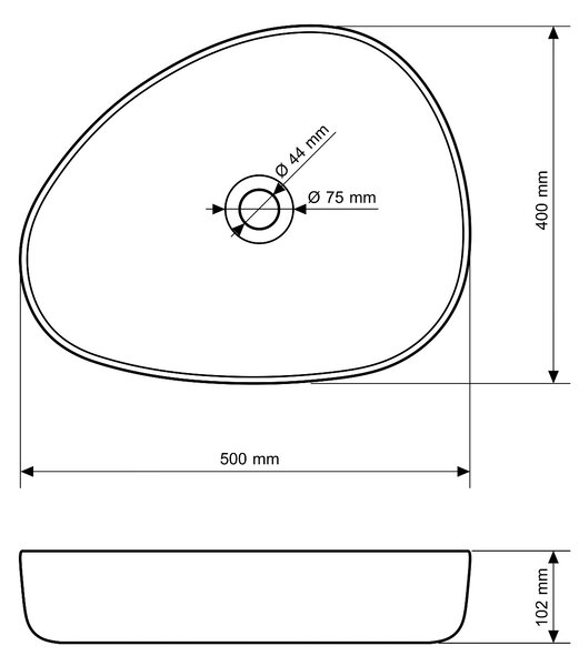 Gamma Bianco, lavoar ceramic asimetric 50x40 cm, alb lucios, GMA-UC-BIANCO