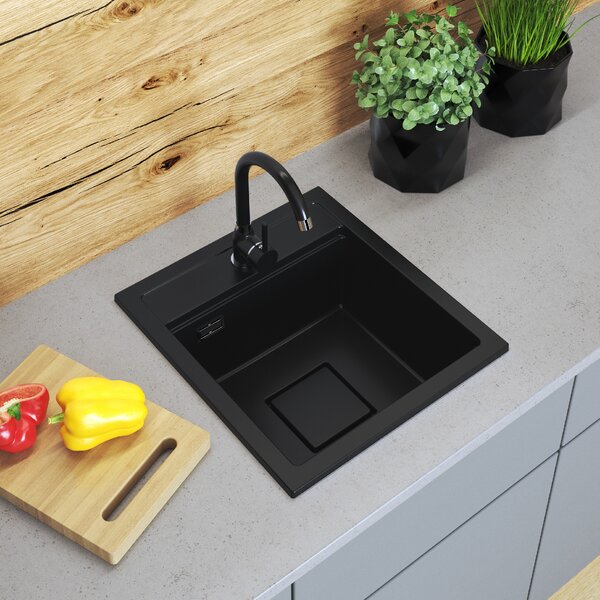 Gamma Quadro 4550, chiuvetă din granit cu 1 compartiment 450x495x220 mm, neagră, GMA-ZLE000217