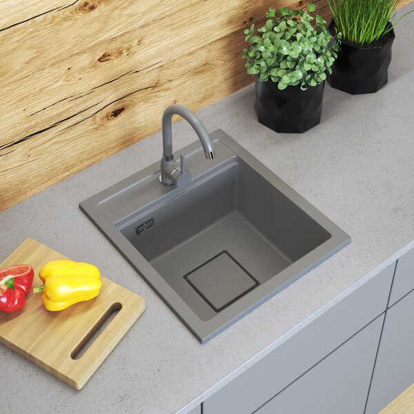 Gamma Quadro 4550, chiuvetă din granit cu 1 compartiment 450x495x220 mm, gri, GMA-ZLE000221