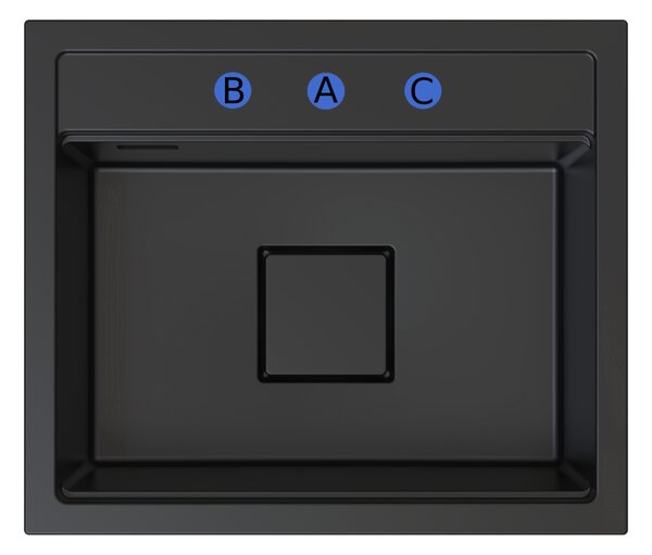 Chiuvetă Gamma Quadro 5850, granit cu 1 compartiment 580x495x220 mm, neagră, GMA-ZLE000229