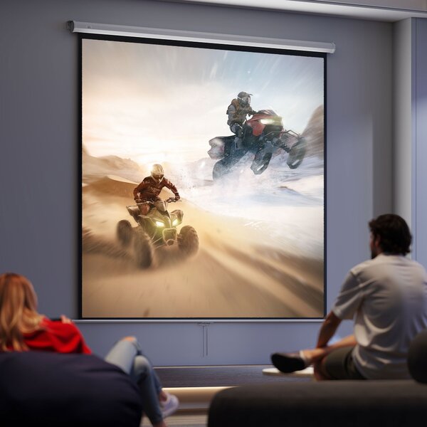HOMCOM Ecran de Proiecție 120 Inch Format 1:1, Ecran Rulabil cu Unghi de 160° și Montare pe Tavan sau Perete, 223x8x223 cm, Alb | Aosom Romania