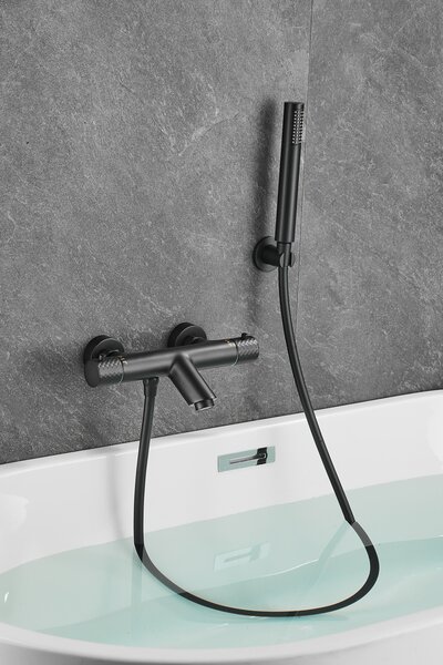 Gamma Roy, baterie termostatică pentru cadă cu set de duș manual, negru mat, GMA-BRYPWT-BK