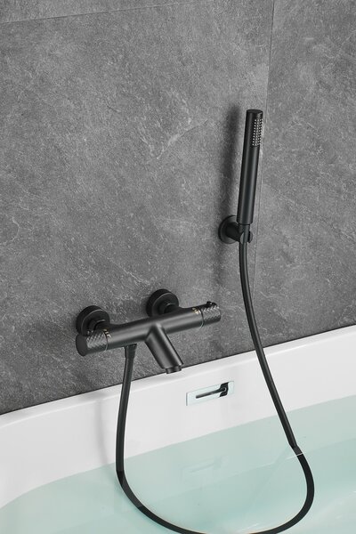 Gamma Roy, baterie termostatică pentru cadă cu set de duș manual, negru mat, GMA-BRYPWT-BK