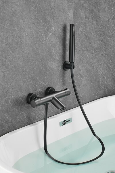 Gamma Roy, baterie termostatică pentru cadă cu set de duș manual, negru mat, GMA-BRYPWT-BK