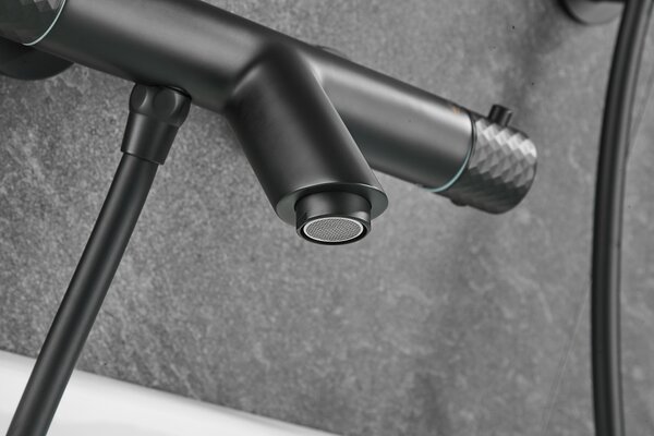 Gamma Roy, baterie termostatică pentru cadă cu set de duș manual, negru mat, GMA-BRYPWT-BK