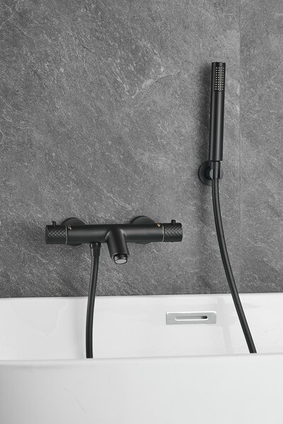 Gamma Roy, baterie termostatică pentru cadă cu set de duș manual, negru mat, GMA-BRYPWT-BK