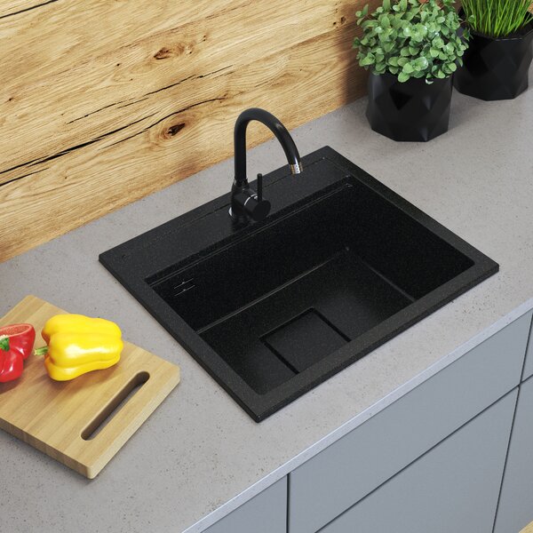 Gamma Quadro 5850, chiuvetă din granit cu 1 compartiment 580x495x220 mm, negru-auriu, GMA-ZLE000232