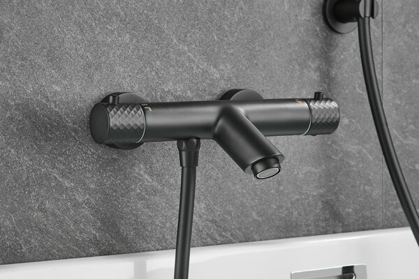 Gamma Roy, baterie termostatică pentru cadă cu set de duș manual, negru mat, GMA-BRYPWT-BK